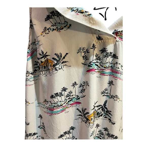 L | Crown & Ivy Hawaii Tropic Cruise Print White Sleeveless Dress